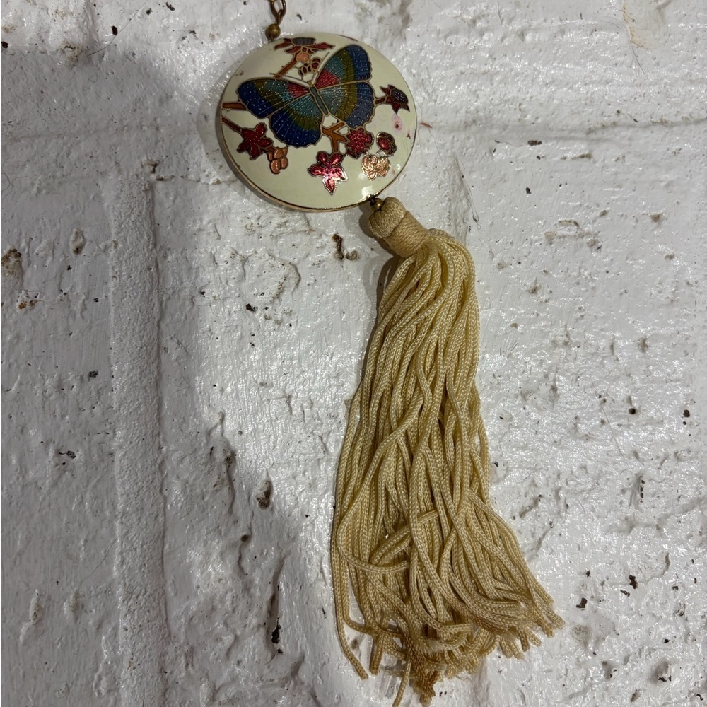 Painted Butterfly Tassel Necklace - Cream and Multicolor - Picture 3 of 3
